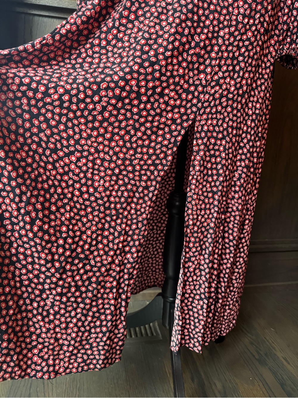 Leith navy, red, pink Floral Long Sleeve V-Neck Midi Dress small - Picture 9 of 11